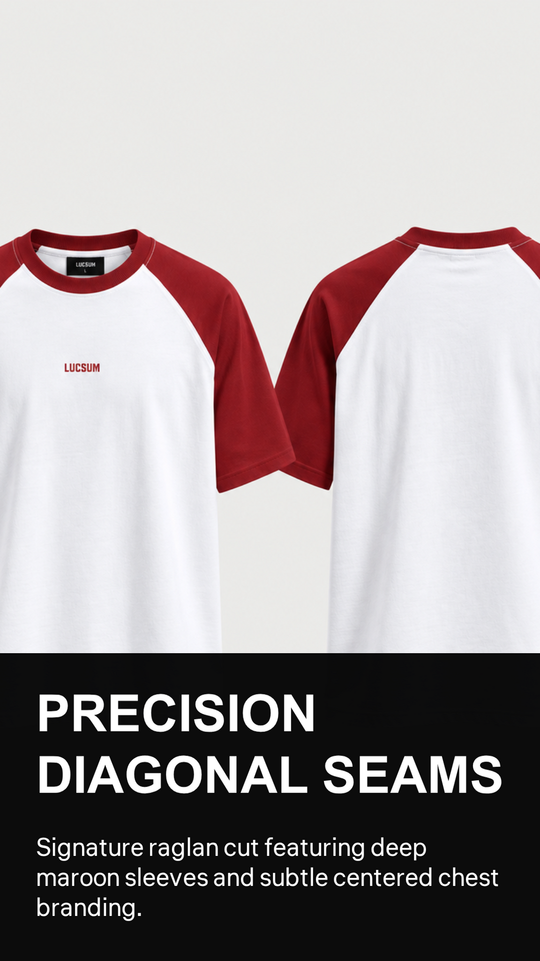 Lucsum Raglan Baseball Maroon/White — Precision Diagonal Seams