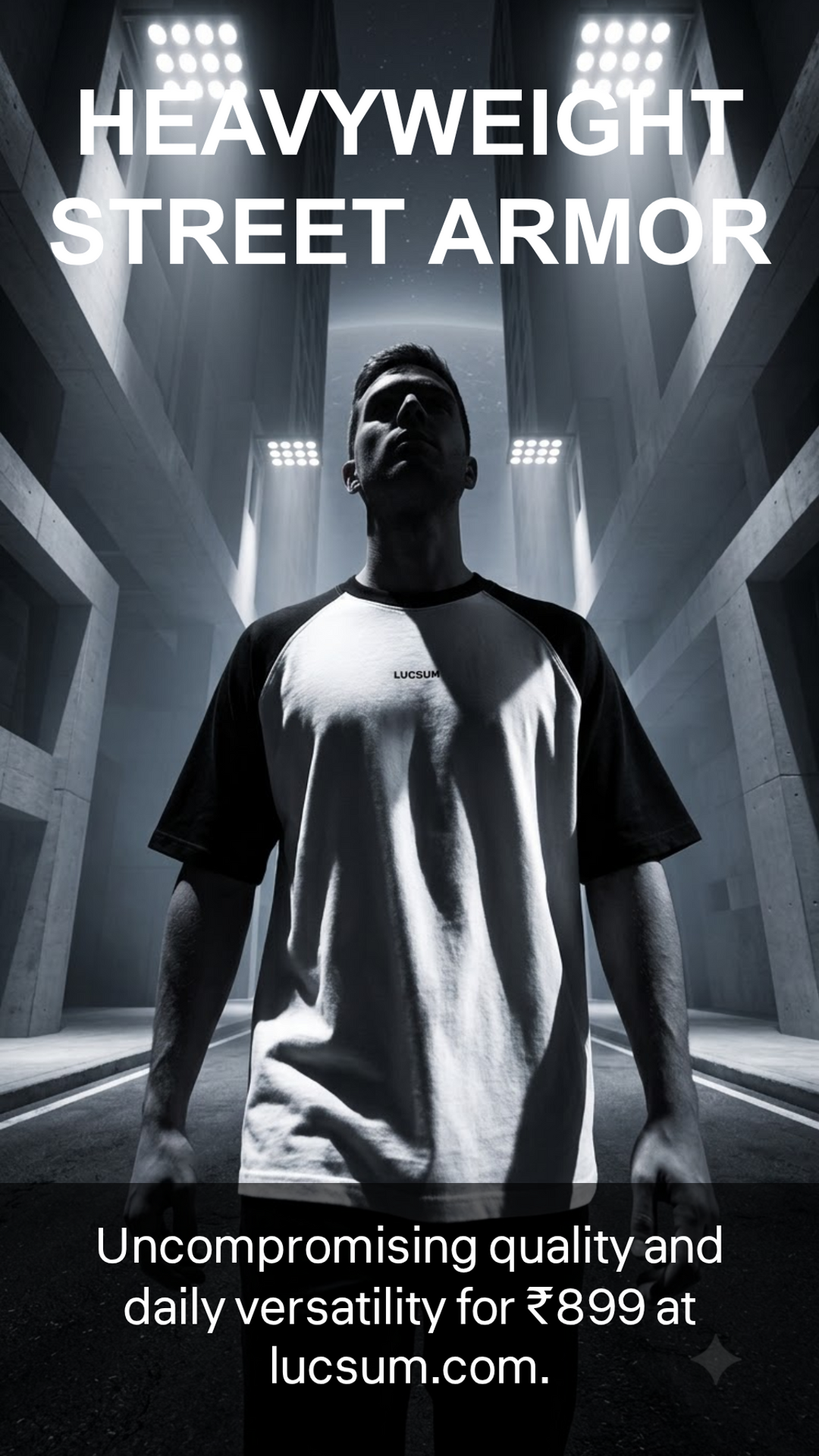 Marketing creative — Lucsum Raglan Baseball Black/White — Heavyweight Street Armor