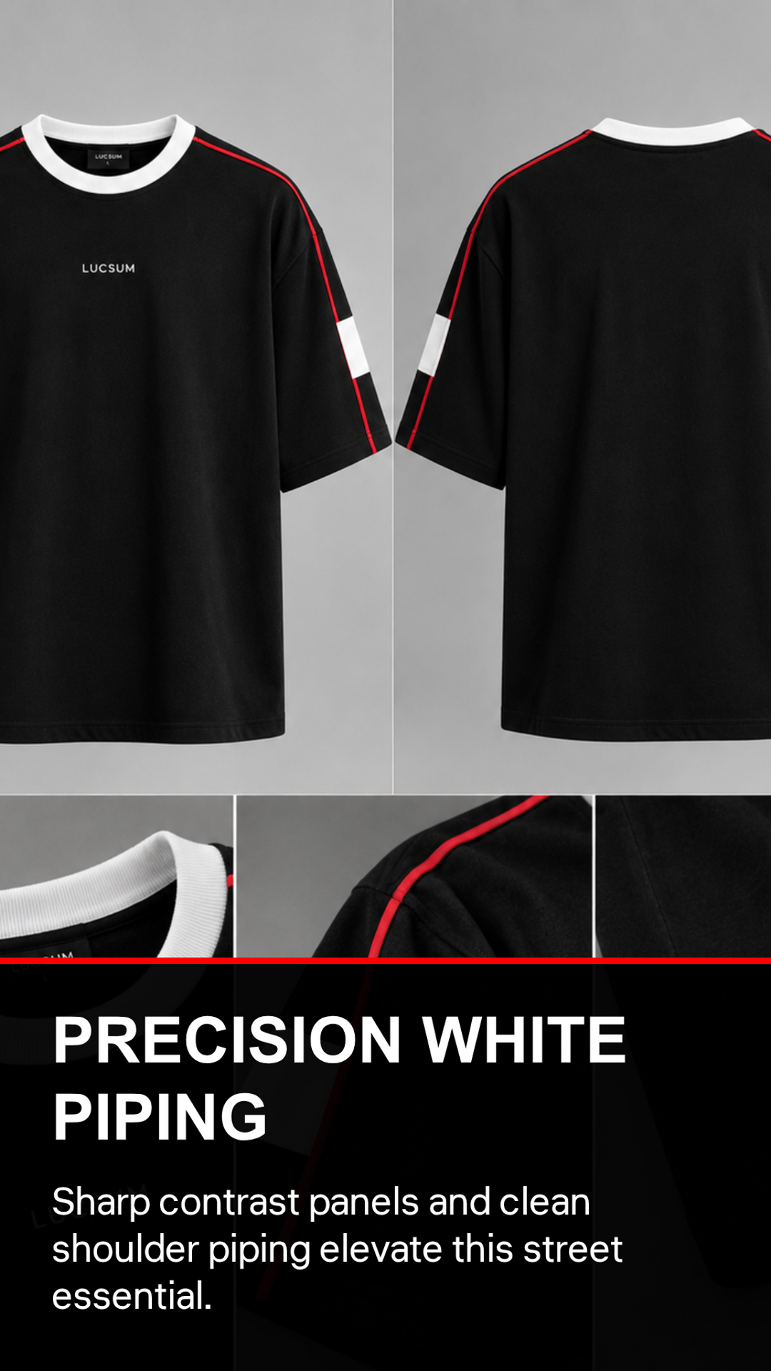 Marketing creative — Lucsum Contrast Panel Black — Precision white piping