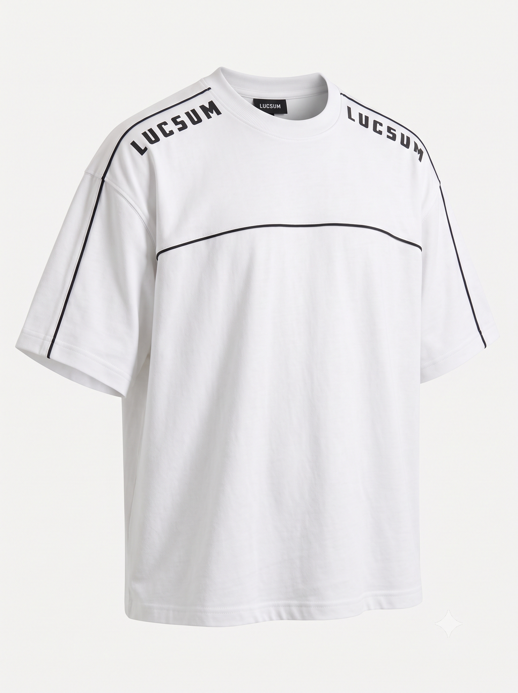 Lucsum Shoulder Logo White — Three-quarter view