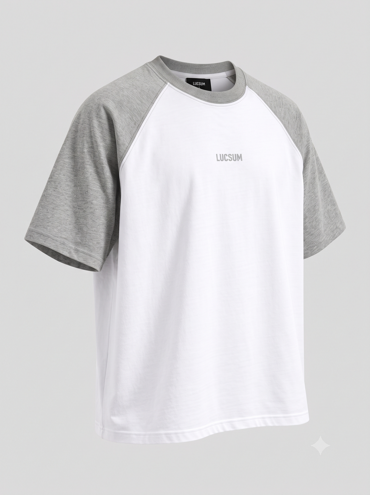 Lucsum Raglan Baseball Grey/White — Three-quarter view