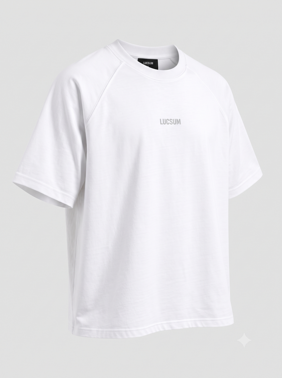 Lucsum Raglan Baseball White/White — Three-quarter view