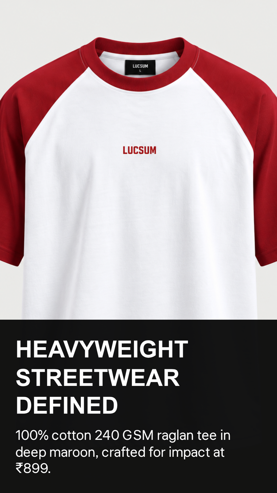 Lucsum Raglan Baseball Maroon/White — Heavyweight Streetwear Defined