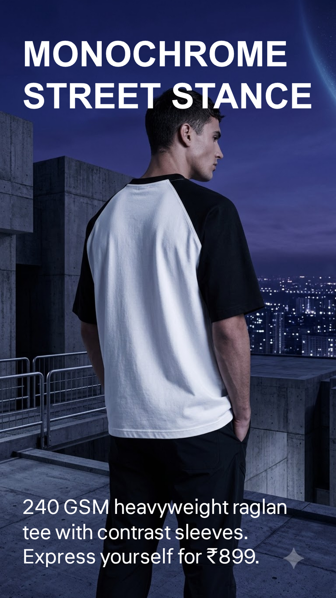 Marketing creative — Lucsum Raglan Baseball Black/White — Monochrome Street Stance