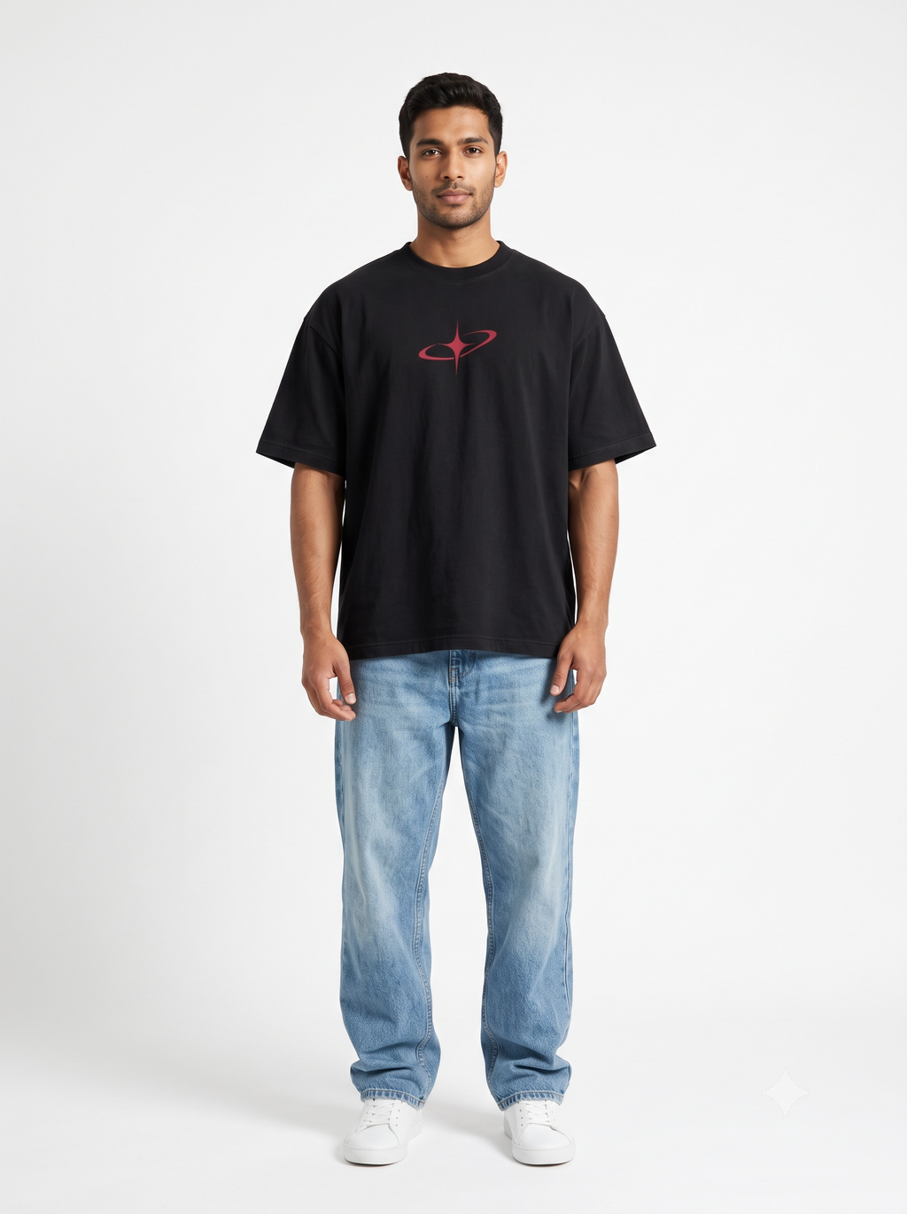 Lucsum Celestial Graphic Black — On-model view