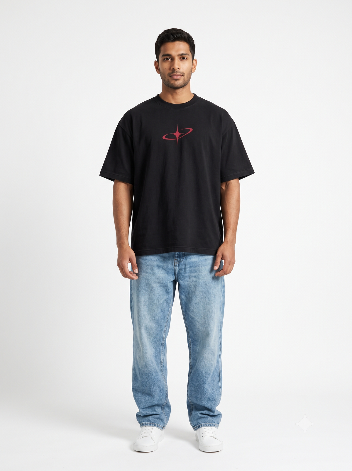 Lucsum Celestial Graphic Black — On-model view