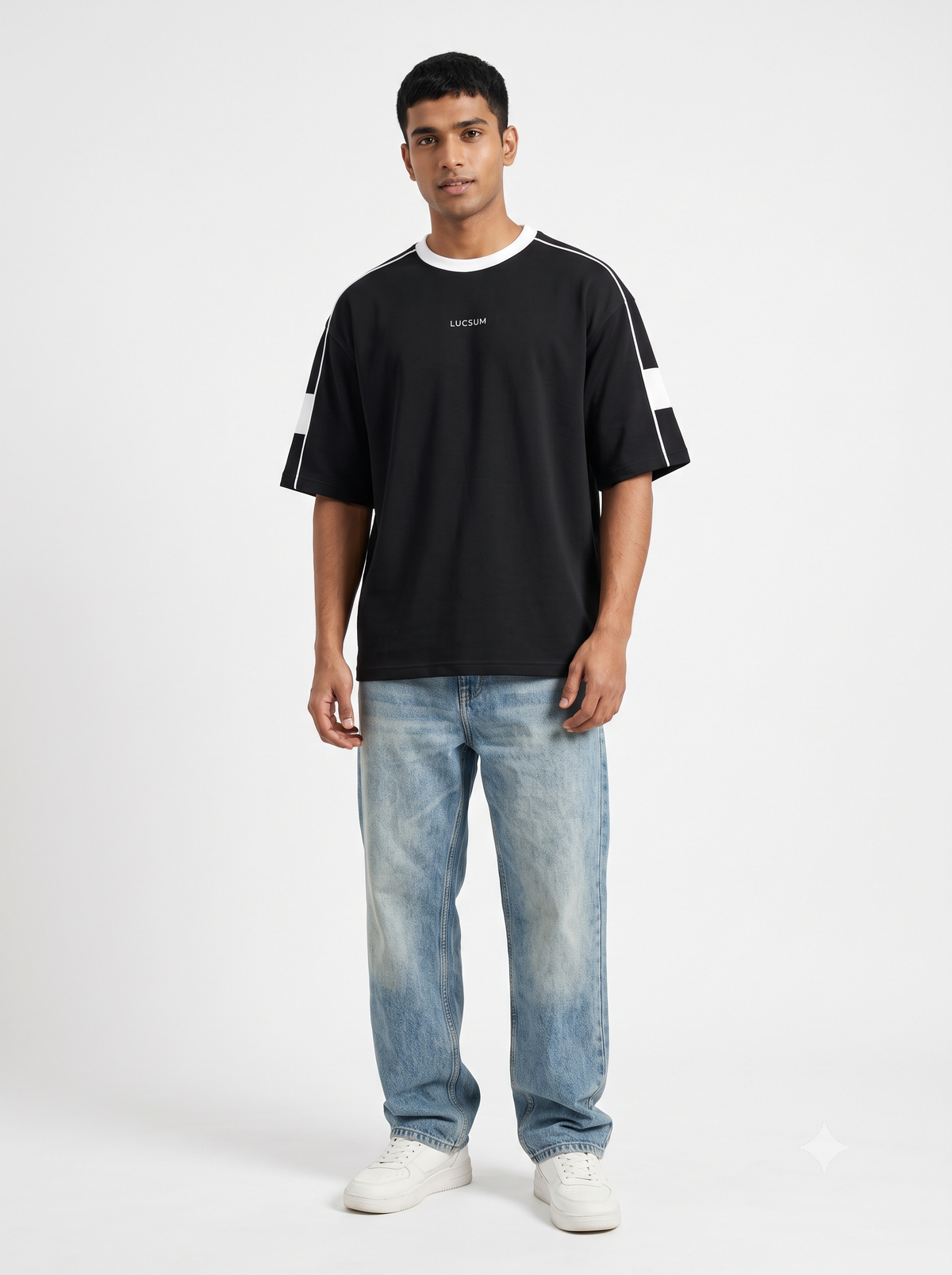 Lucsum Contrast Panel Black — On-model view