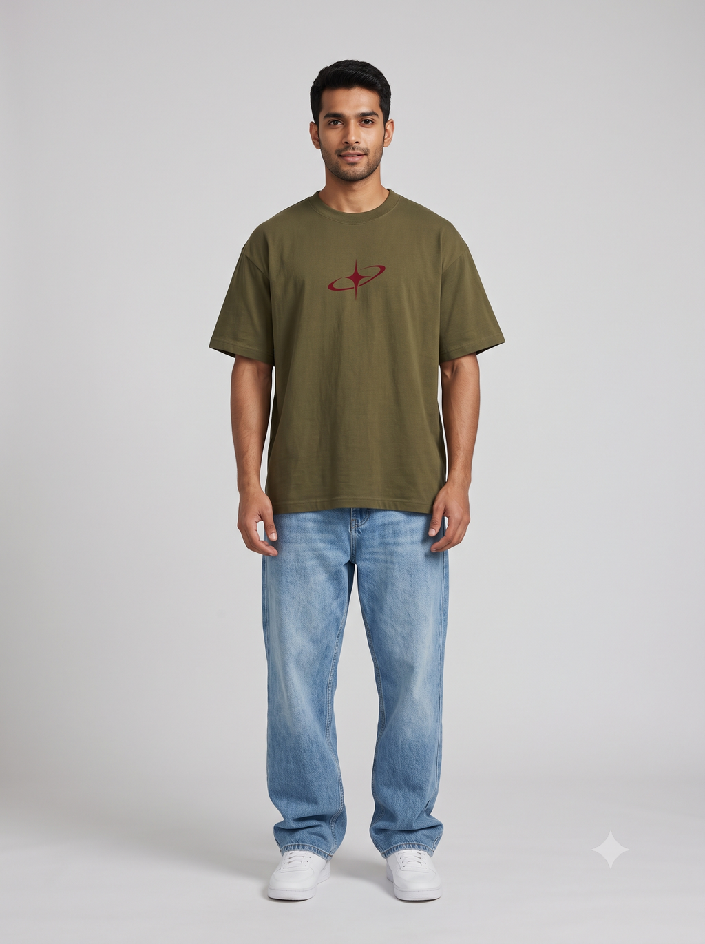 Lucsum Celestial Graphic Olive — On-model view