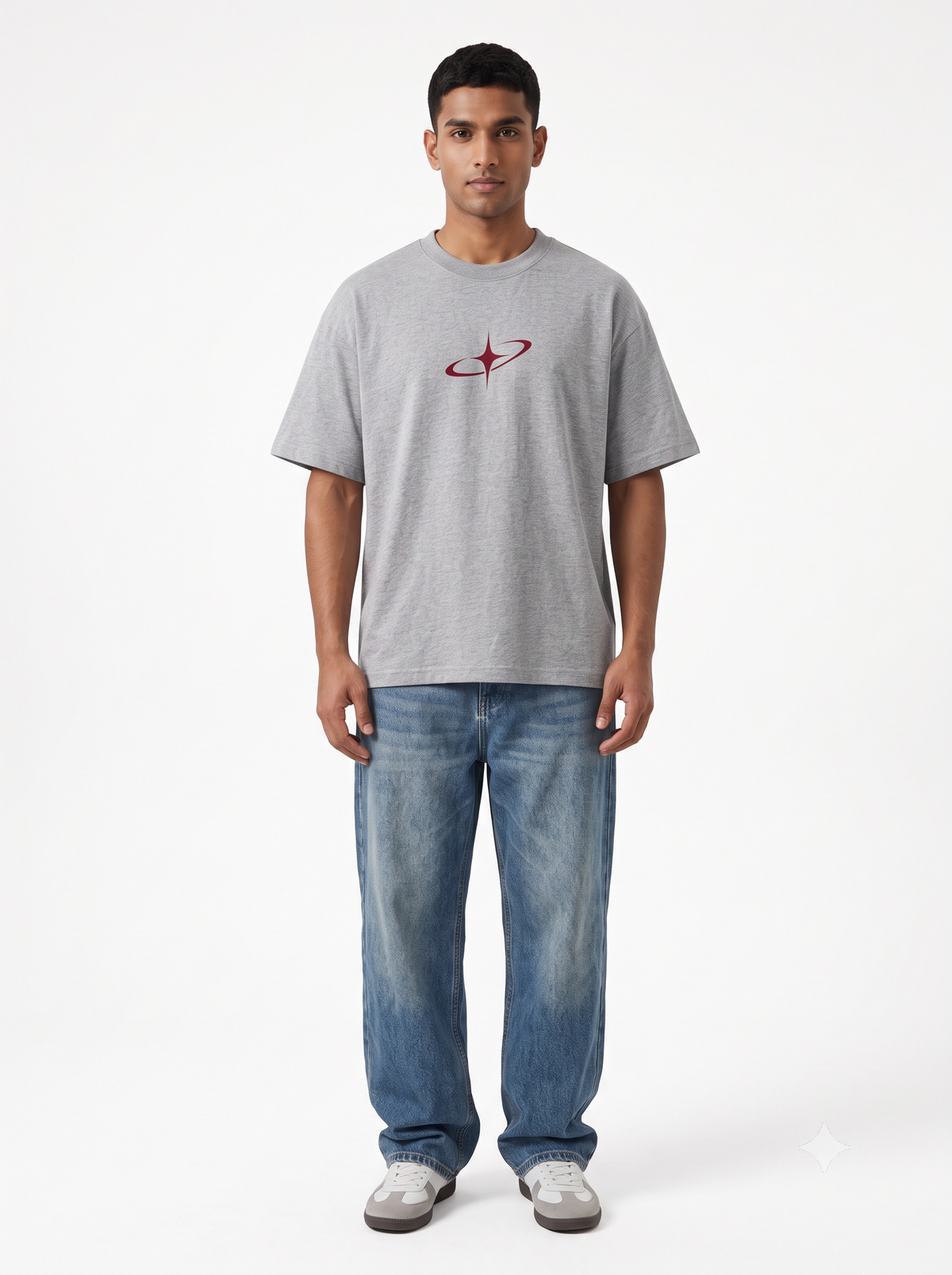 Lucsum Celestial Graphic Grey — On-model view