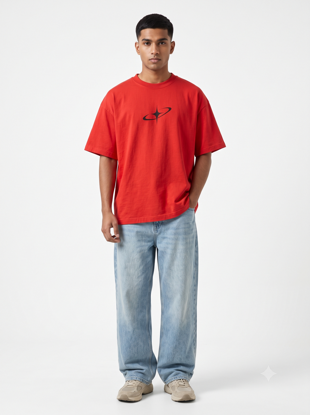 Lucsum Celestial Graphic Red — On-model view