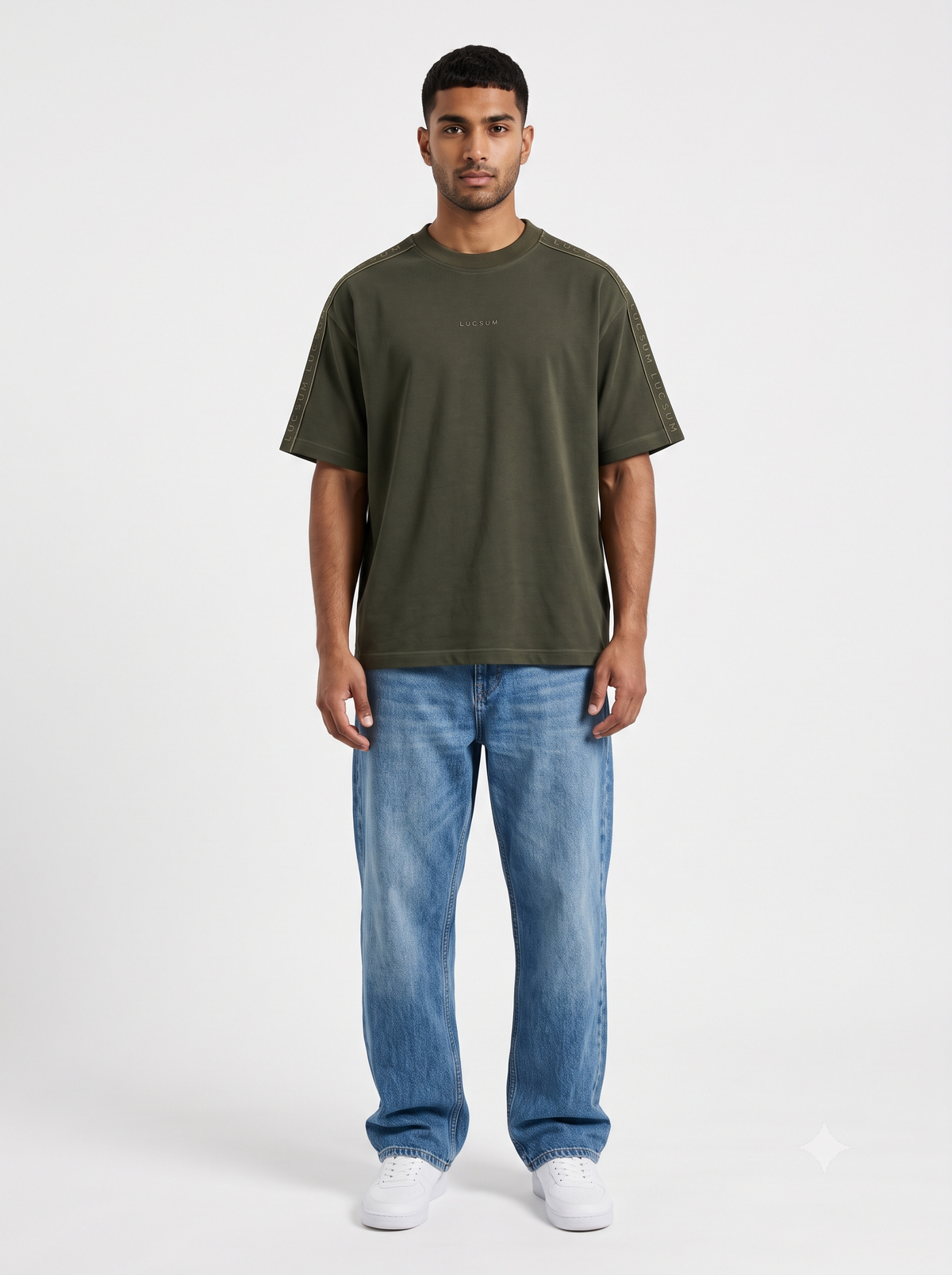 Lucsum Branded Tape Olive — On-model view