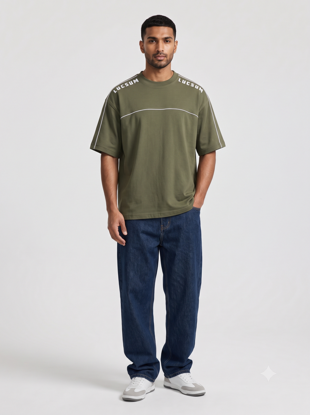 Lucsum Shoulder Logo Olive — On-model view