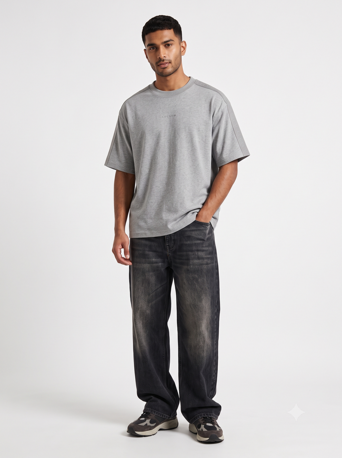 Lucsum Branded Tape Grey — On-model view
