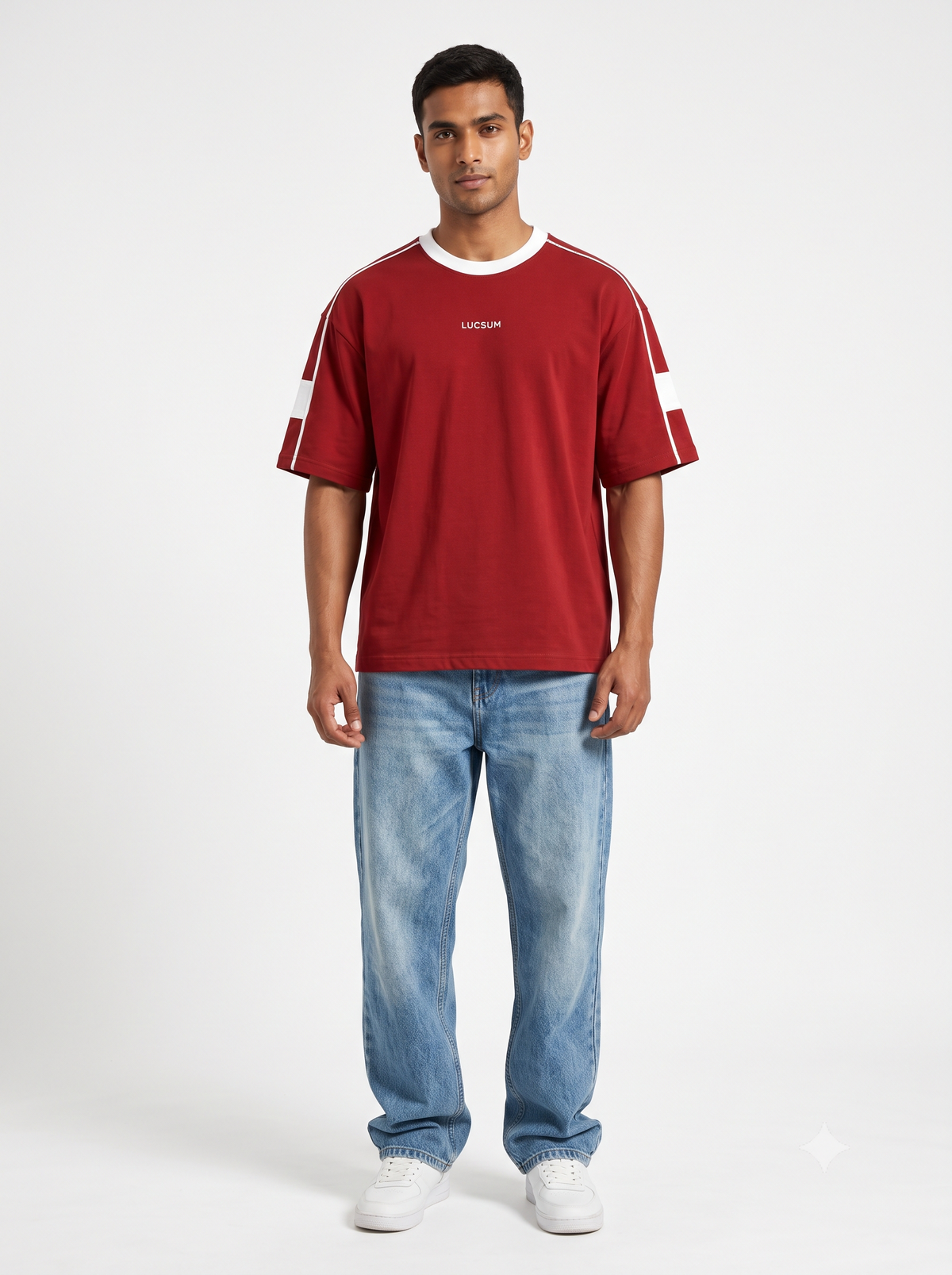 Lucsum Contrast Panel Red — On-model view