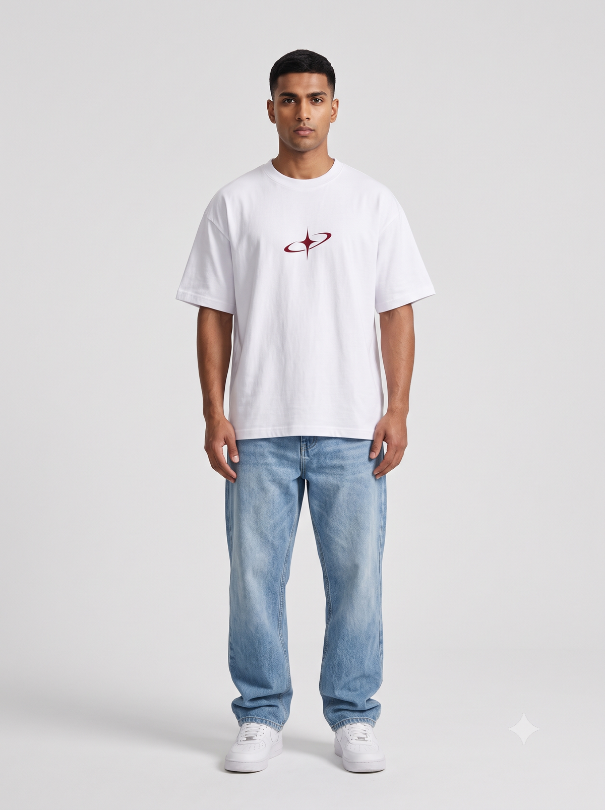 Lucsum Celestial Graphic White — On-model view