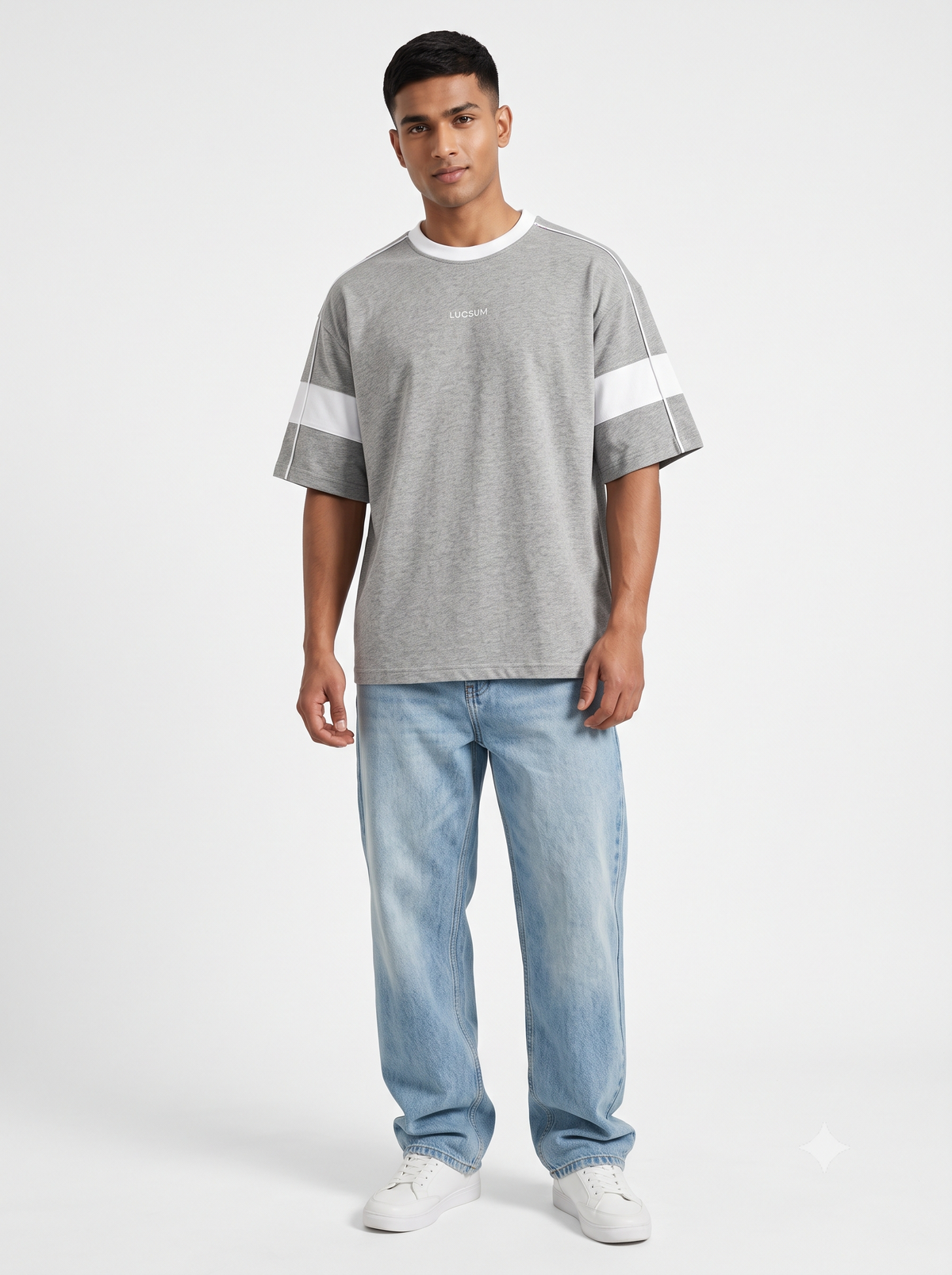 Lucsum Contrast Panel Grey — On-model view