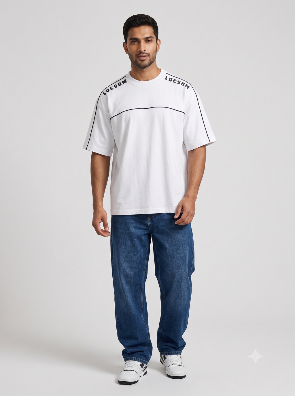 Lucsum Shoulder Logo White — On-model view