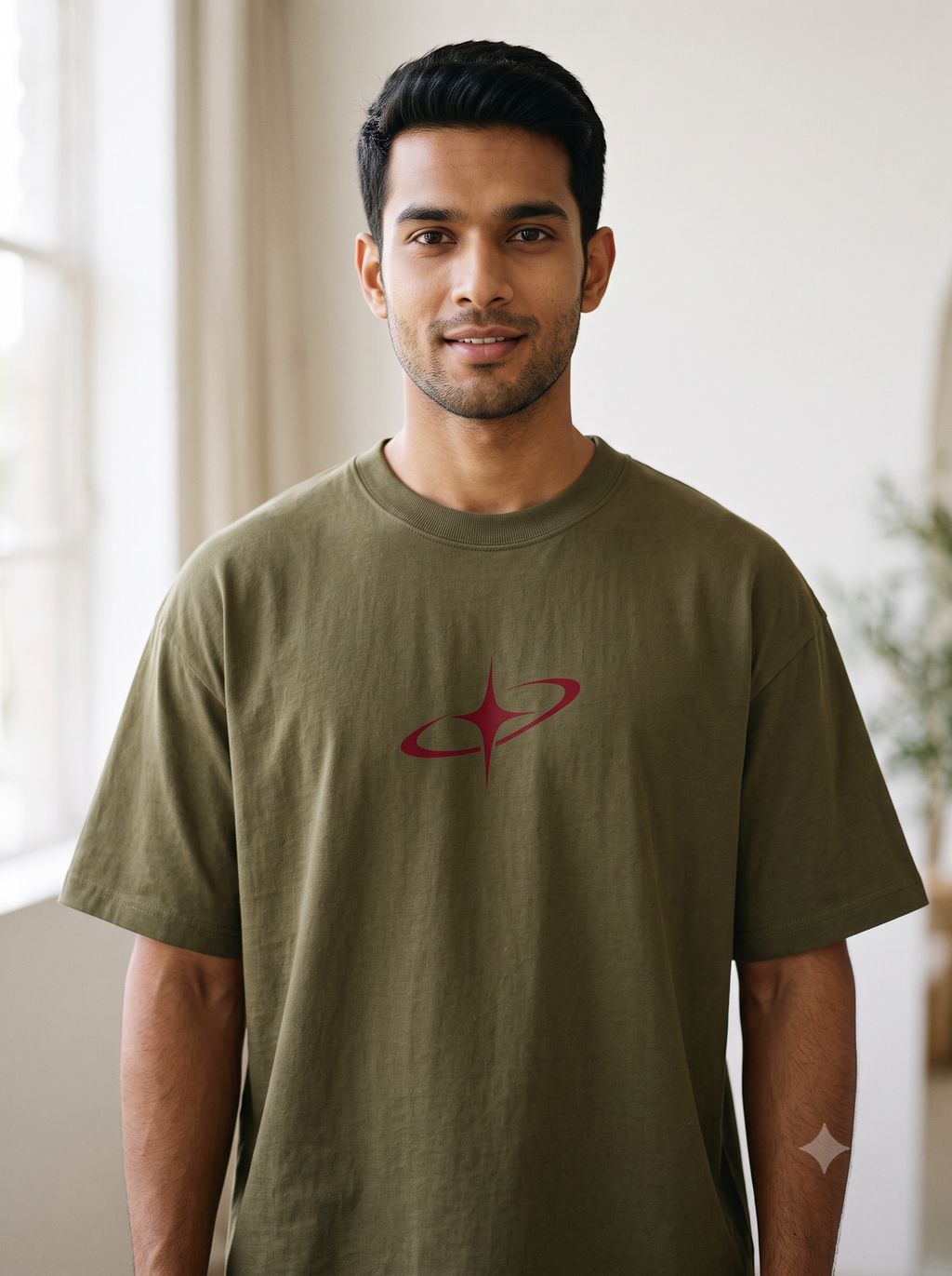 Lucsum Celestial Graphic Olive — Lifestyle view