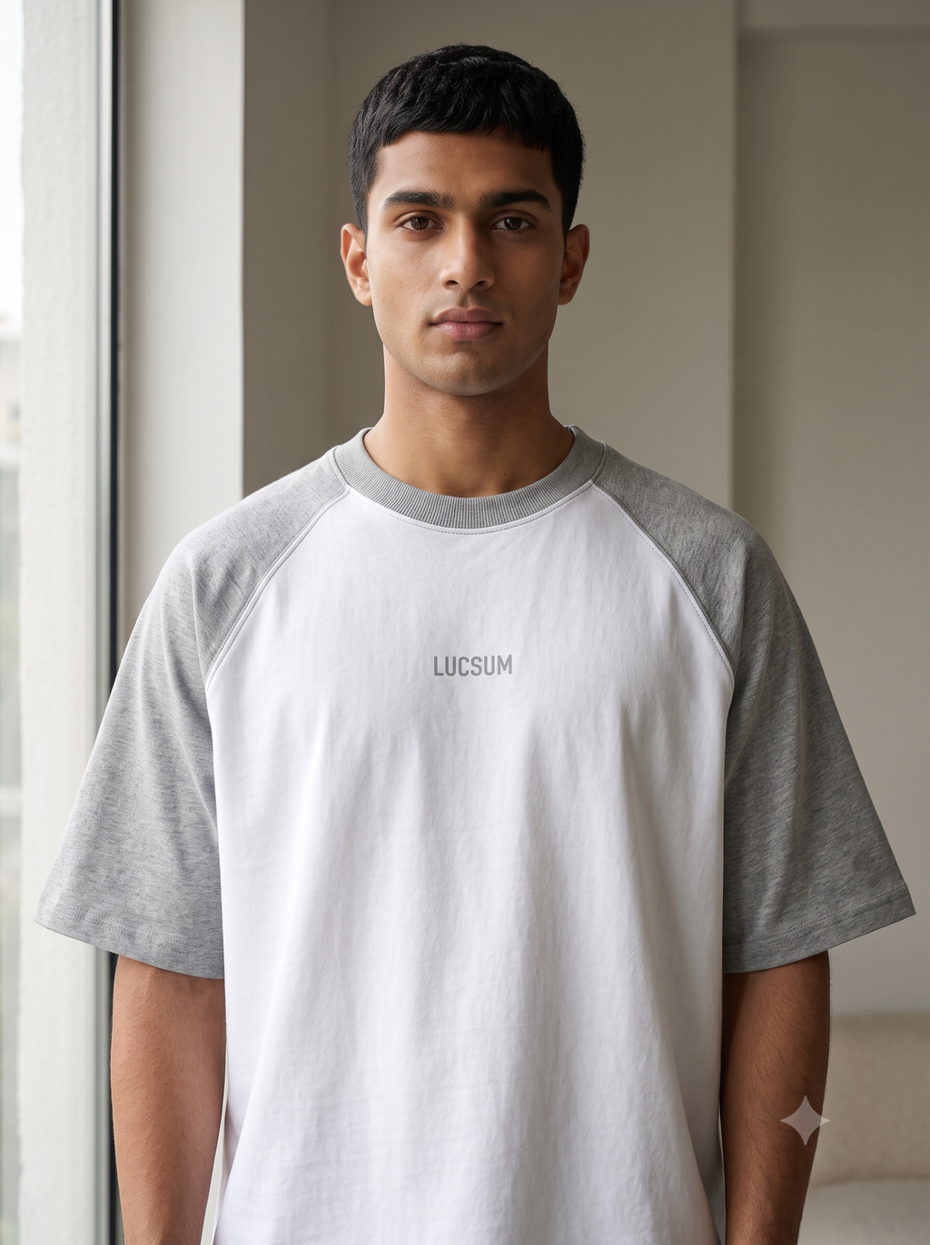Lucsum Raglan Baseball Grey/White — Lifestyle view