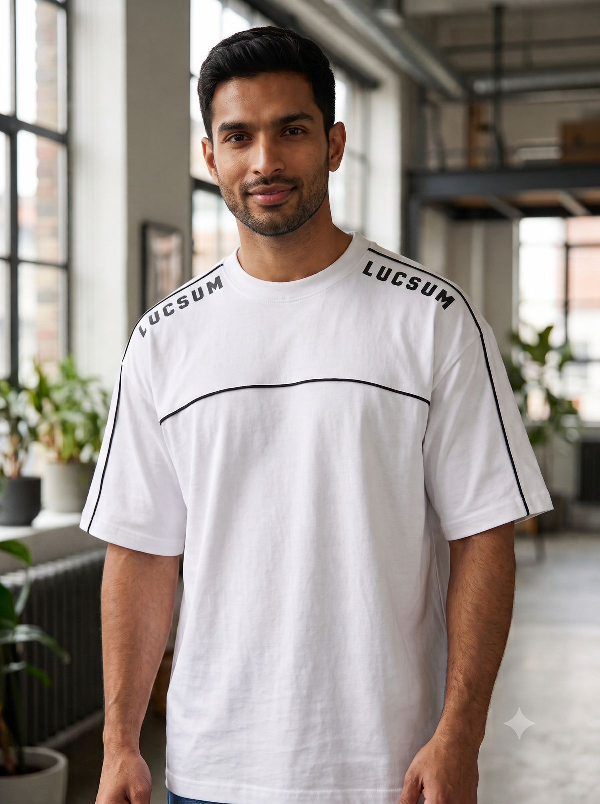Lucsum Shoulder Logo White — Lifestyle view