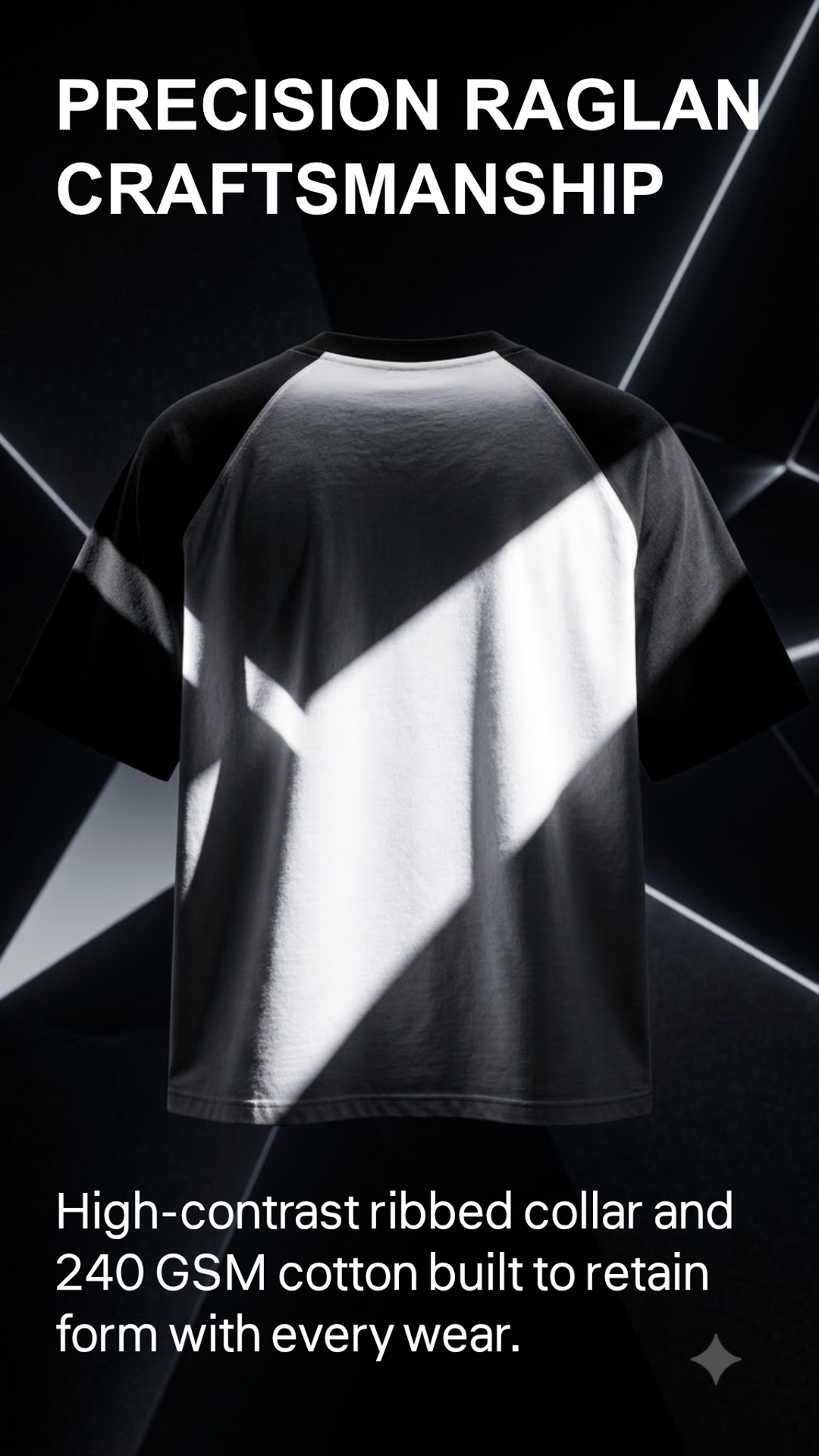 Marketing creative — Lucsum Raglan Baseball Black/White — Precision Raglan Craftsmanship