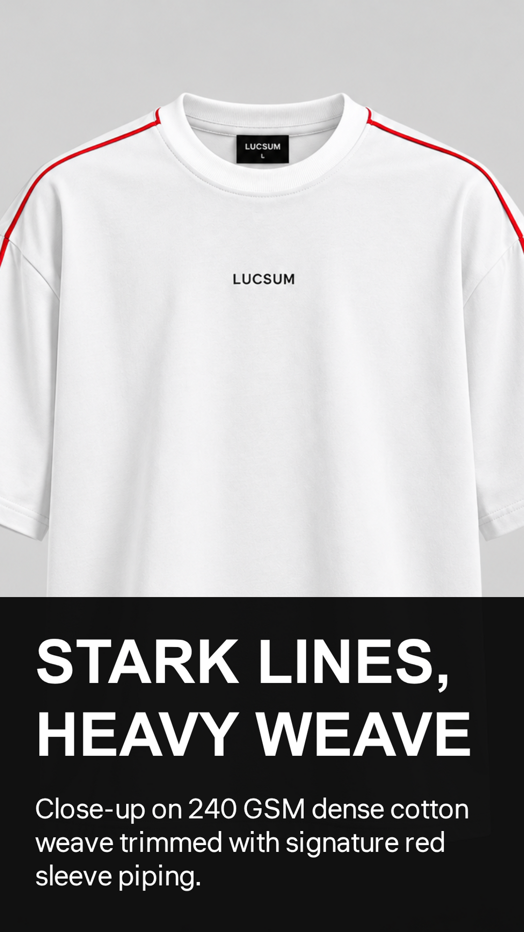 Marketing creative — Lucsum Contrast Panel White — stark lines heavy weave