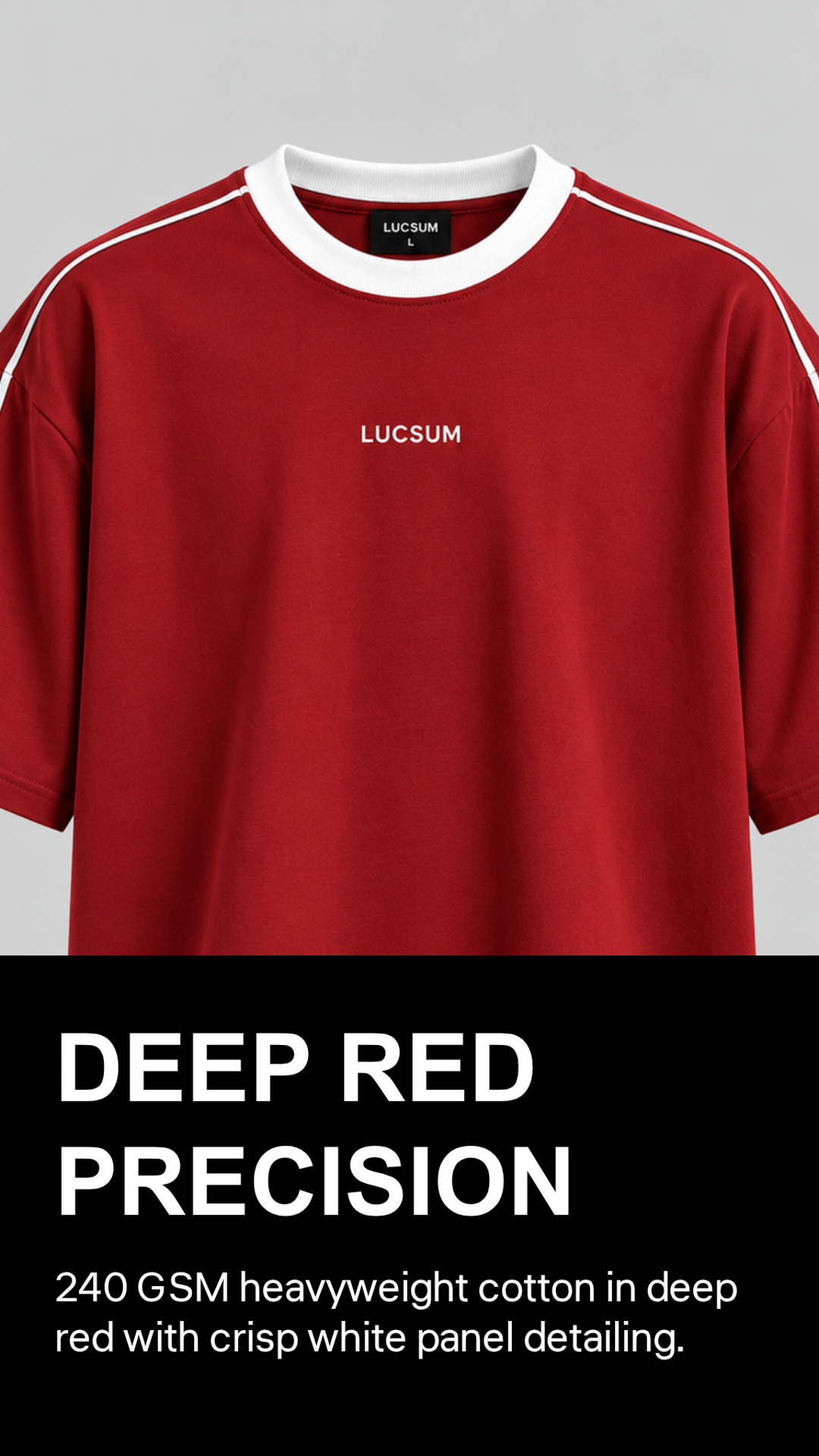 Marketing creative — Lucsum Contrast Panel Red — deep red precision