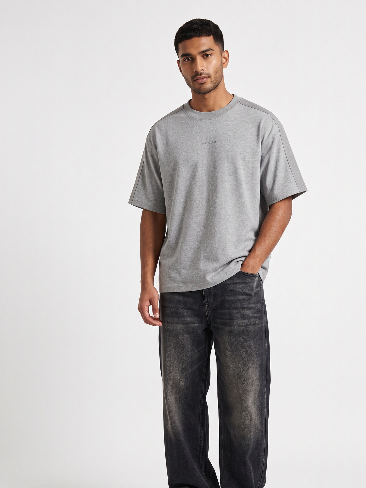 Lucsum Branded Tape Grey — On-model view