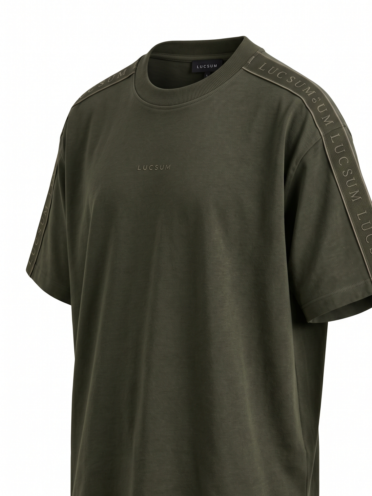Lucsum Branded Tape Olive — Three-quarter view