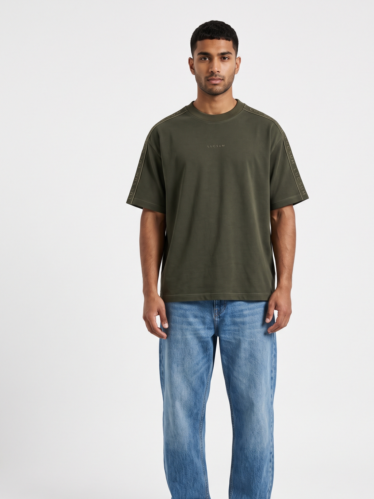 Lucsum Branded Tape Olive — On-model view