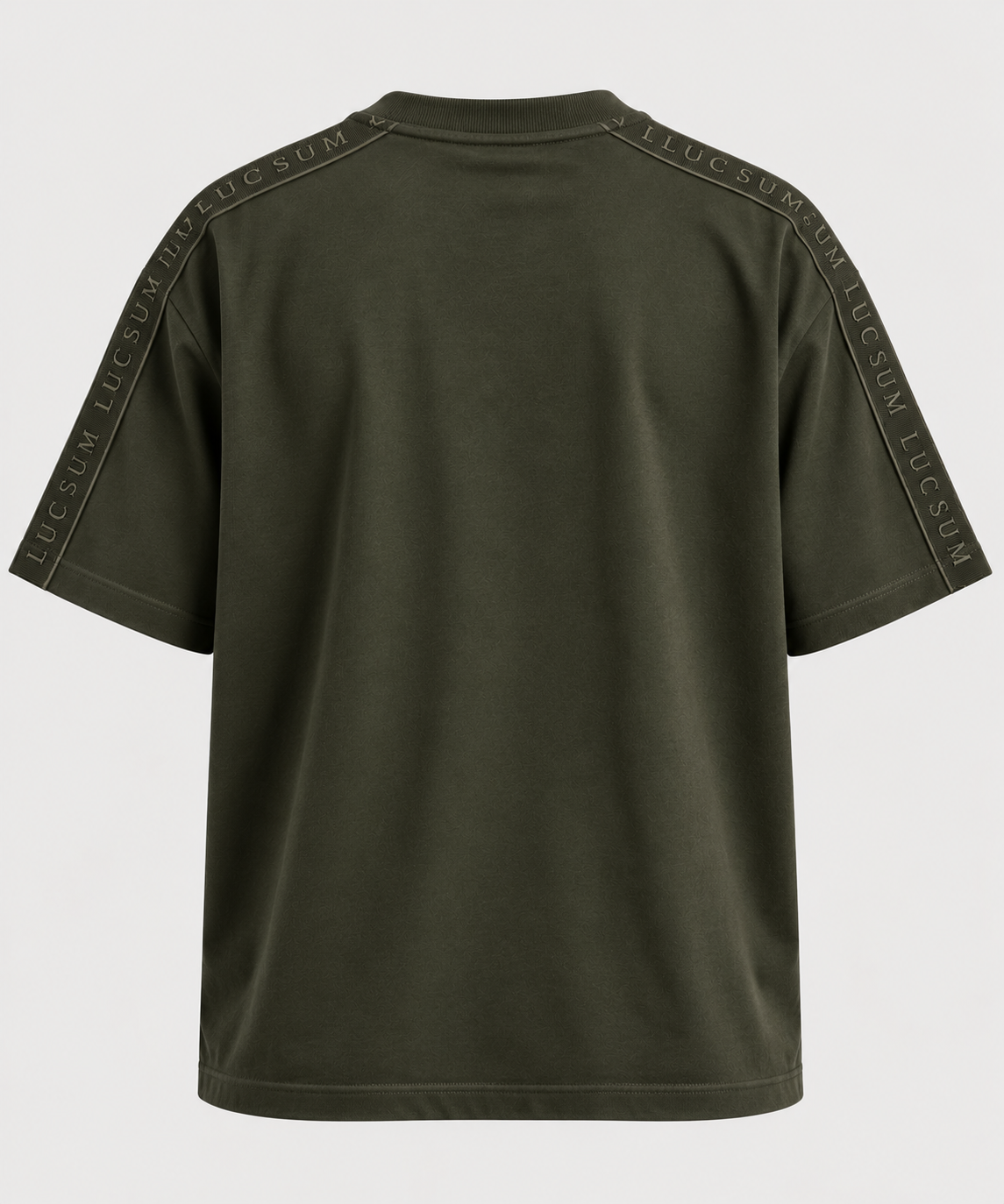 Lucsum Branded Tape T-shirt in Olive — back view with LUCSUM shoulder tape