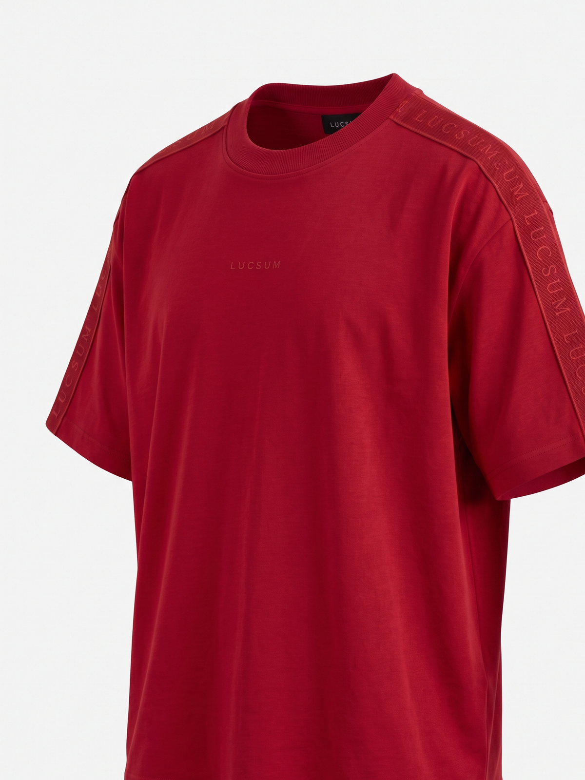 Lucsum Branded Tape Red — Three-quarter view