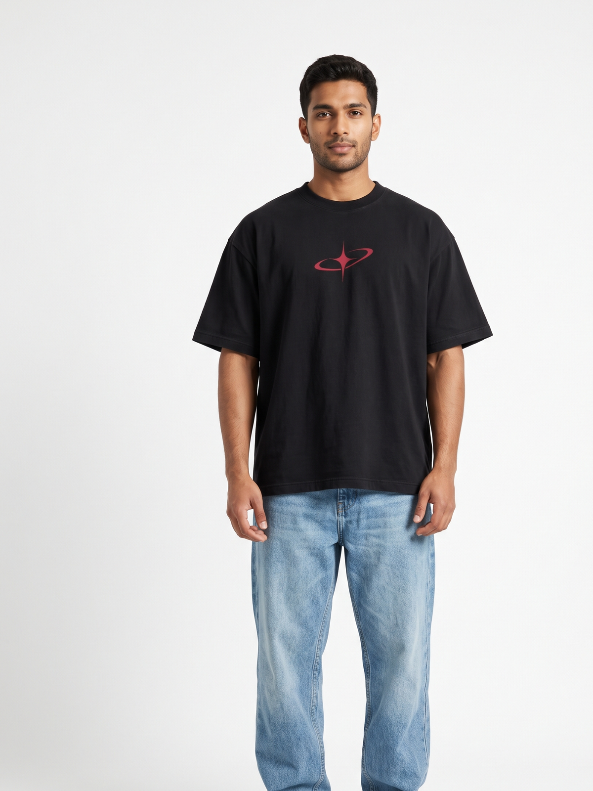 Lucsum Celestial Graphic Black — On-model view