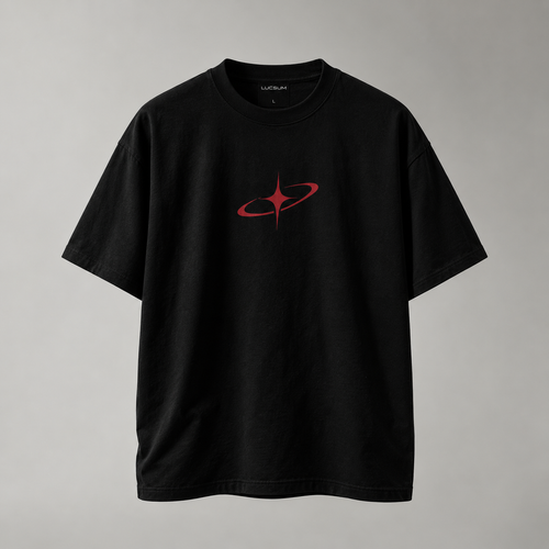 Lucsum Celestial Graphic Black oversized tee, front view