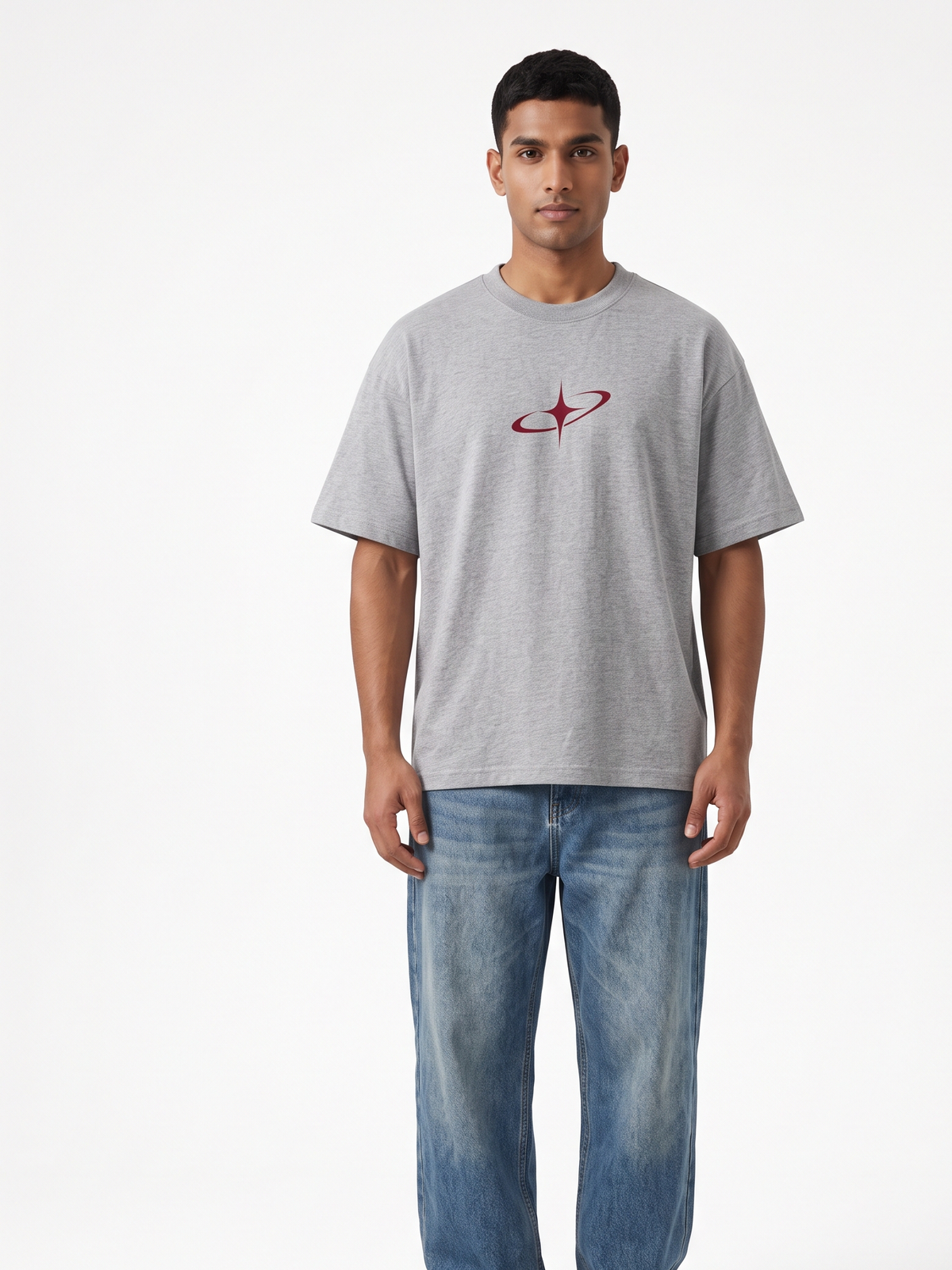 Lucsum Celestial Graphic Grey — On-model view