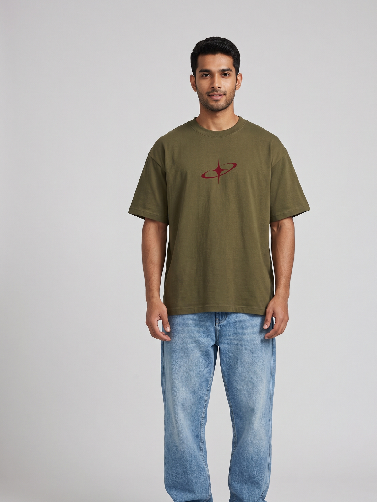 Lucsum Celestial Graphic Olive — On-model view