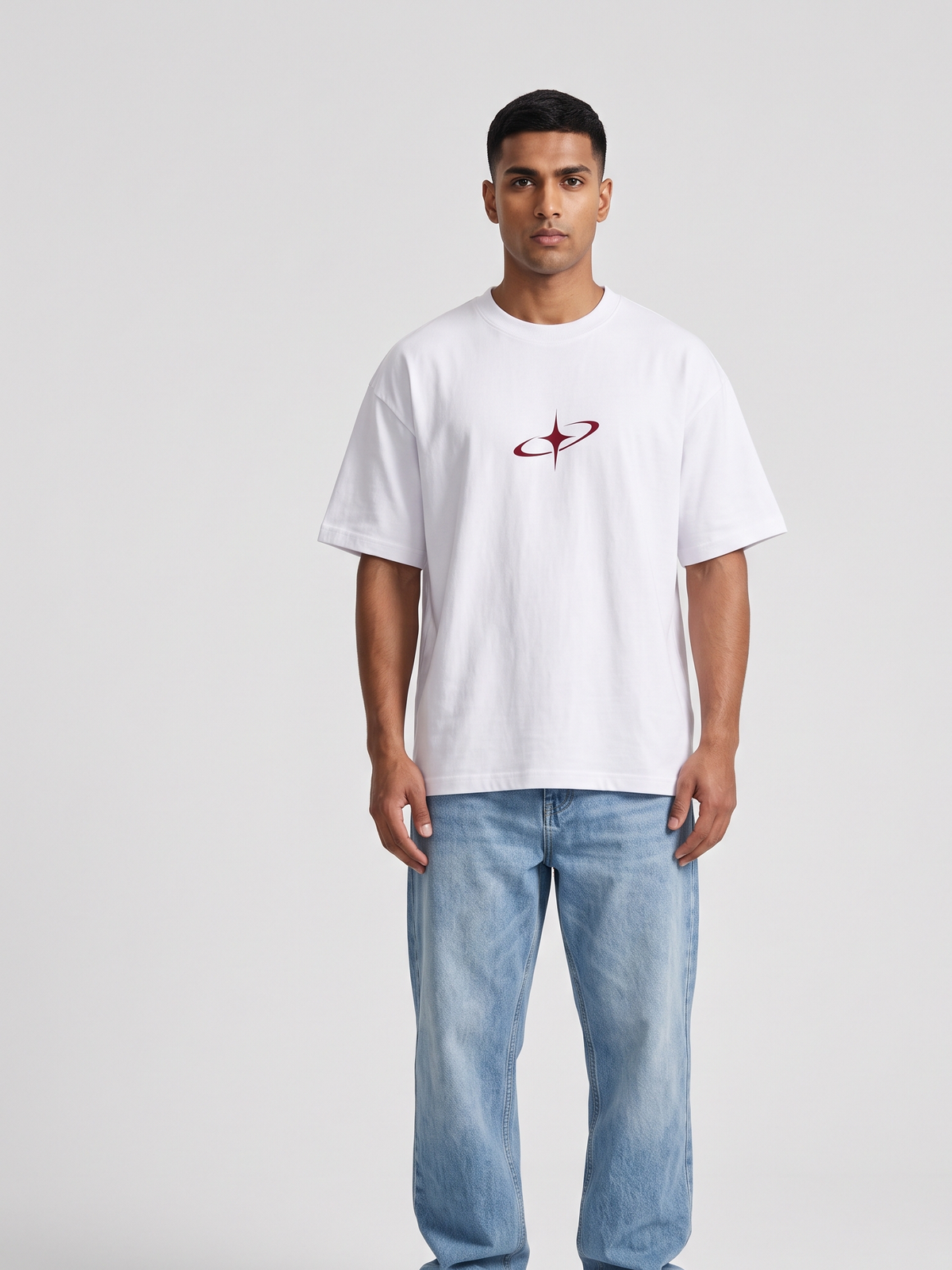 Lucsum Celestial Graphic White — On-model view