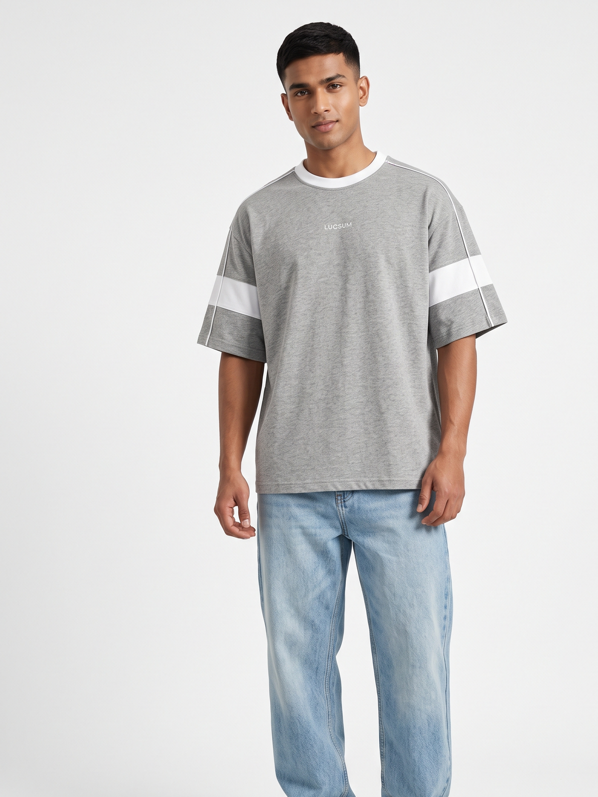 Lucsum Contrast Panel Grey — On-model view