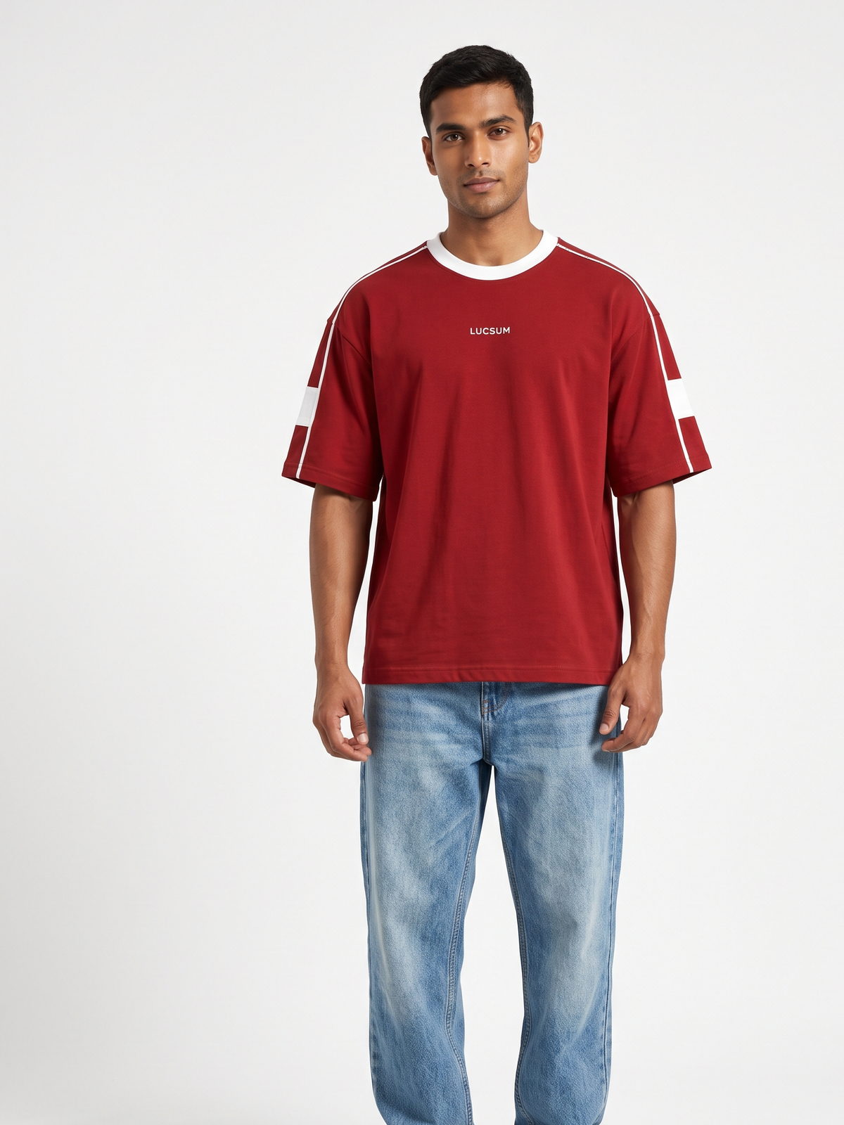 Lucsum Contrast Panel Red — On-model view