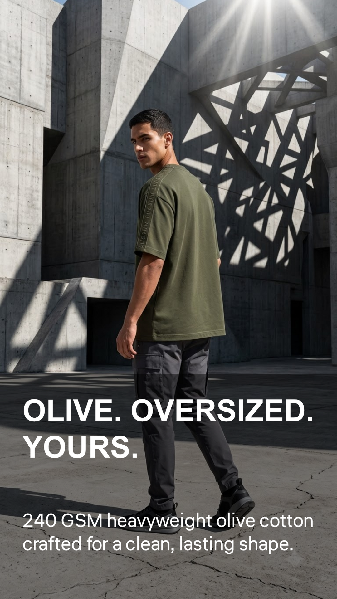 Marketing creative — Lucsum Branded Tape Olive — Olive. Oversized. Yours.