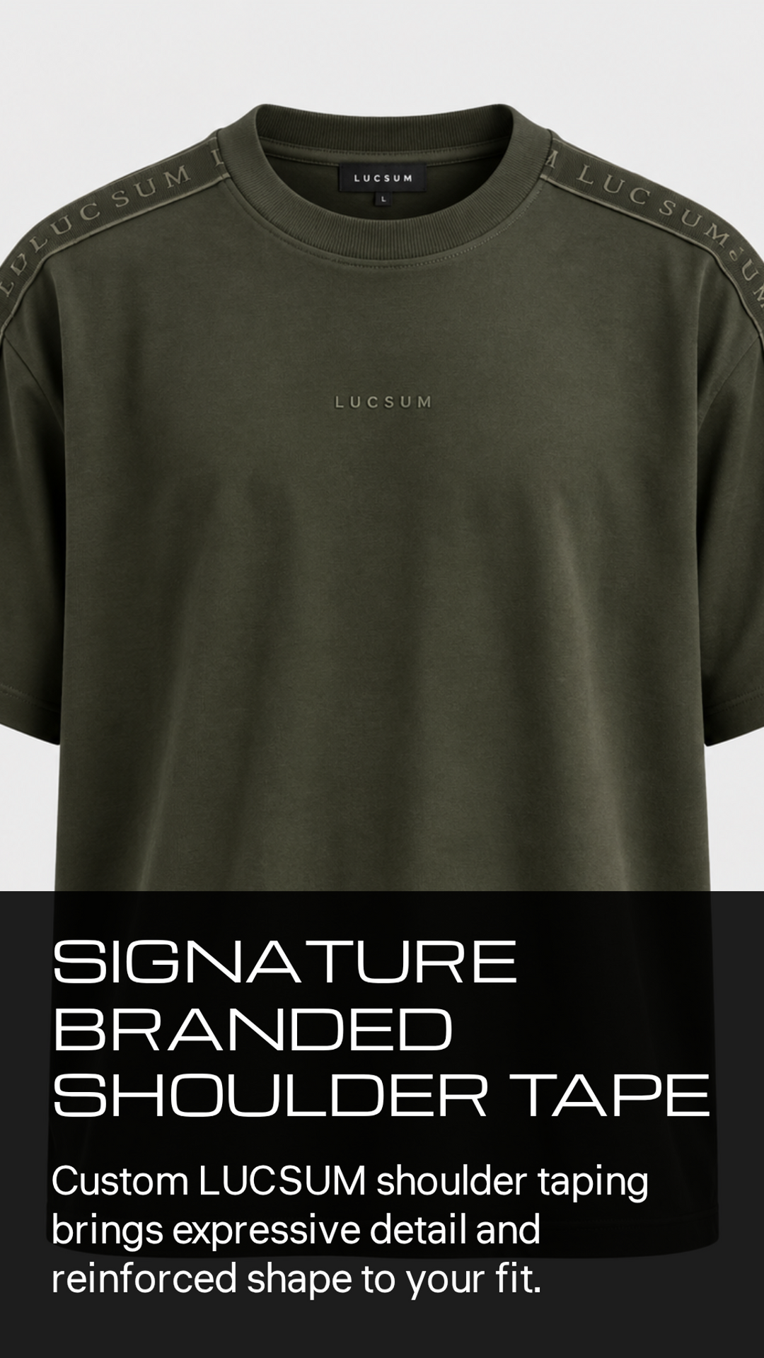Marketing creative — Lucsum Branded Tape Olive — Signature branded shoulder tape