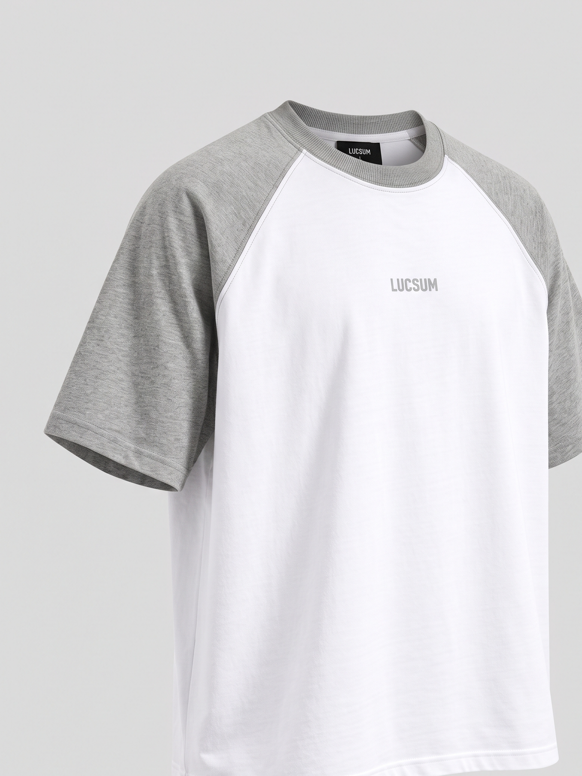 Lucsum Raglan Baseball Grey/White — Three-quarter view