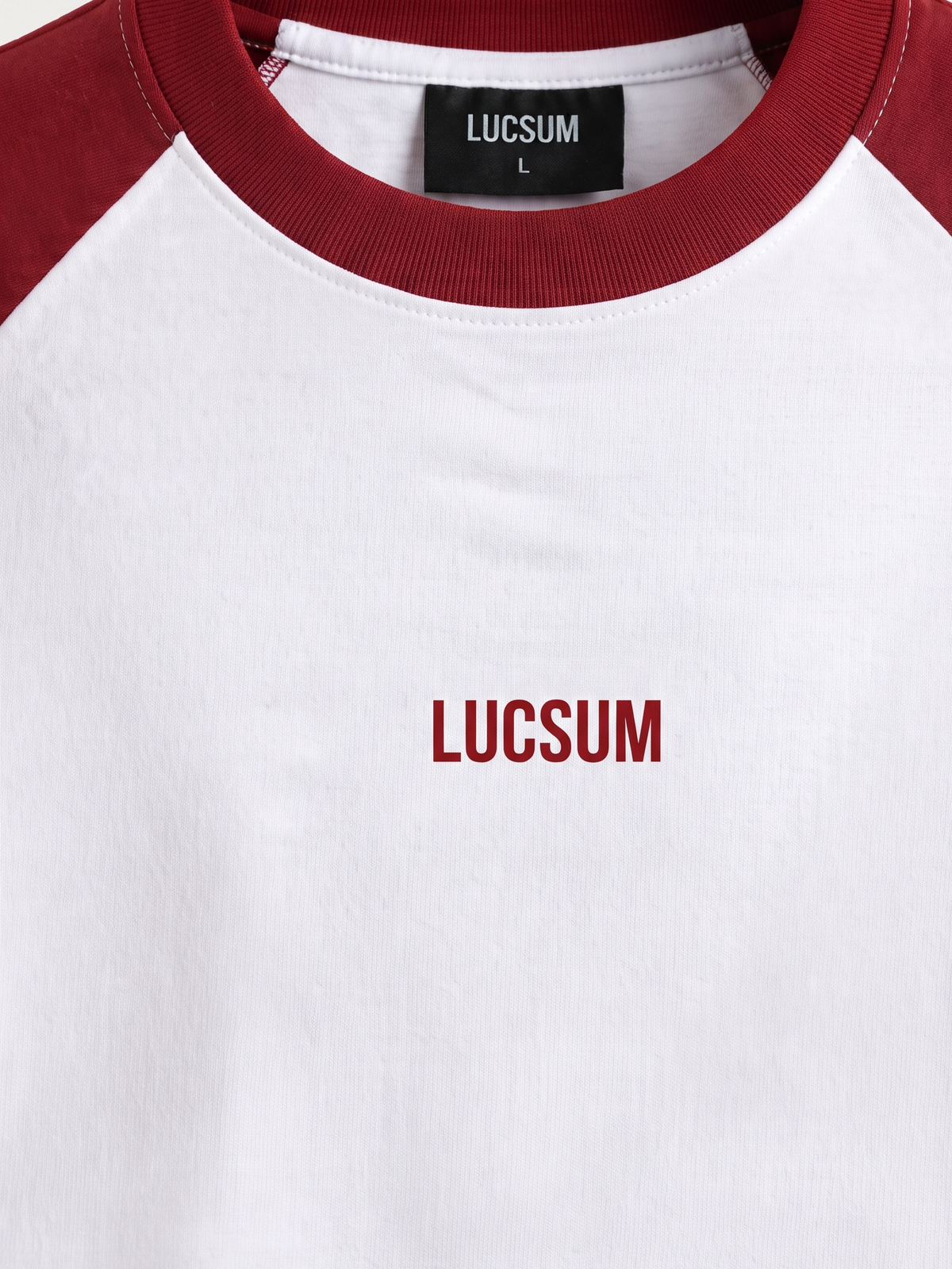 Lucsum Raglan Baseball Maroon/White oversized tee, macro raglan seam detail