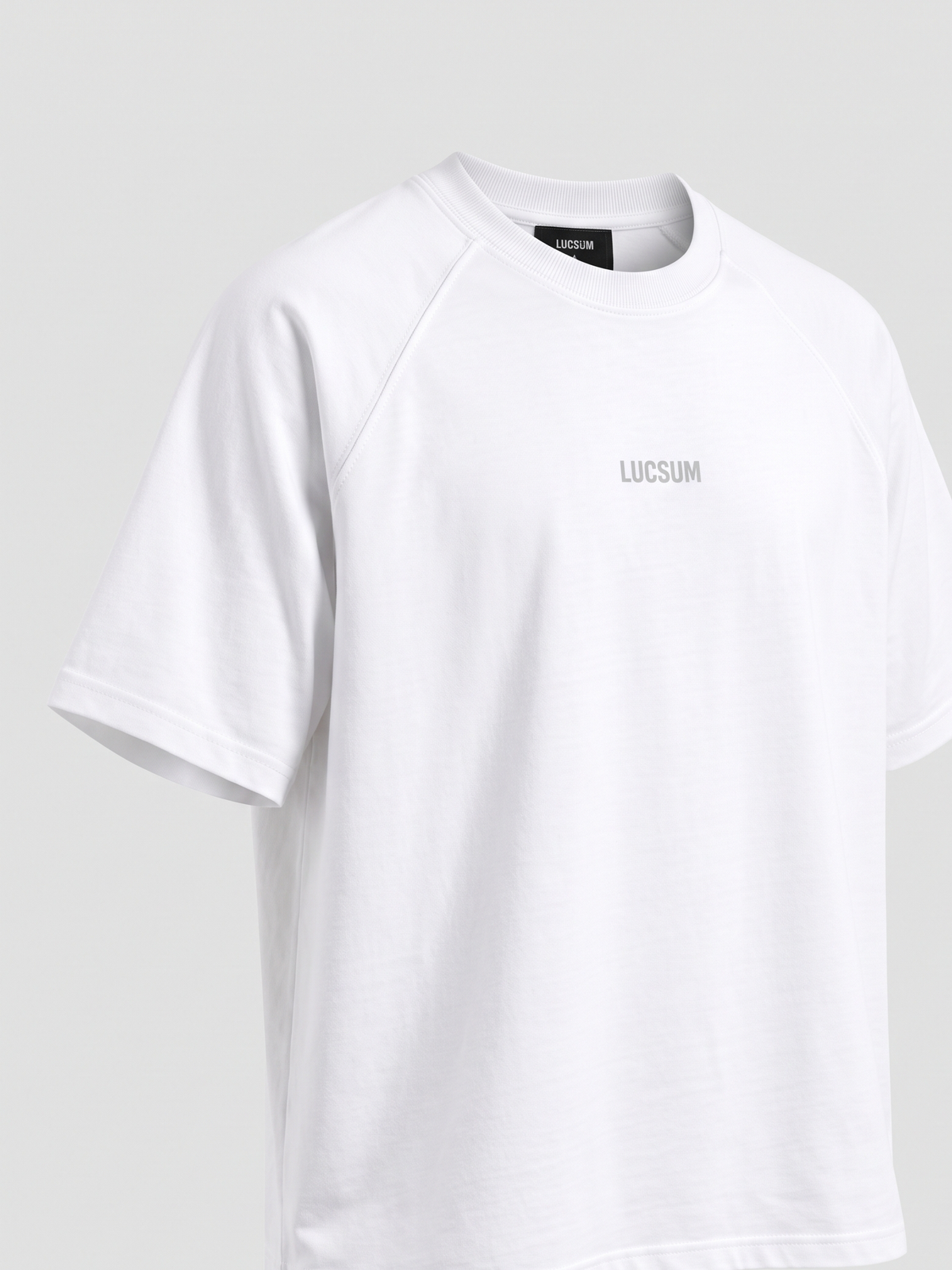 Lucsum Raglan Baseball White/White — Three-quarter view